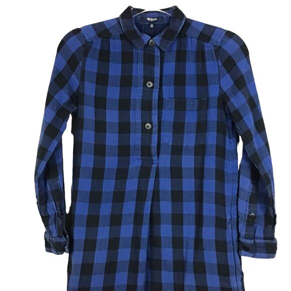 Madewell Latitude Royal Blue Black Buffalo Check Tunic Shirtdress Dress sz XS - Picture 4 of 7